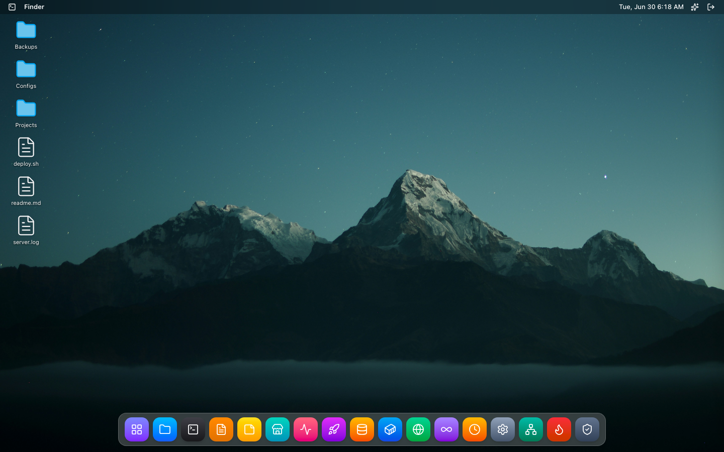 DevOps Agent desktop — macOS-style UI running on a real Ubuntu server