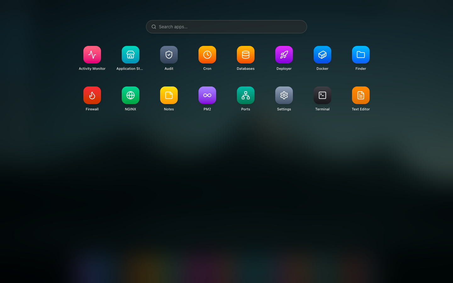 Launchpad app grid with search