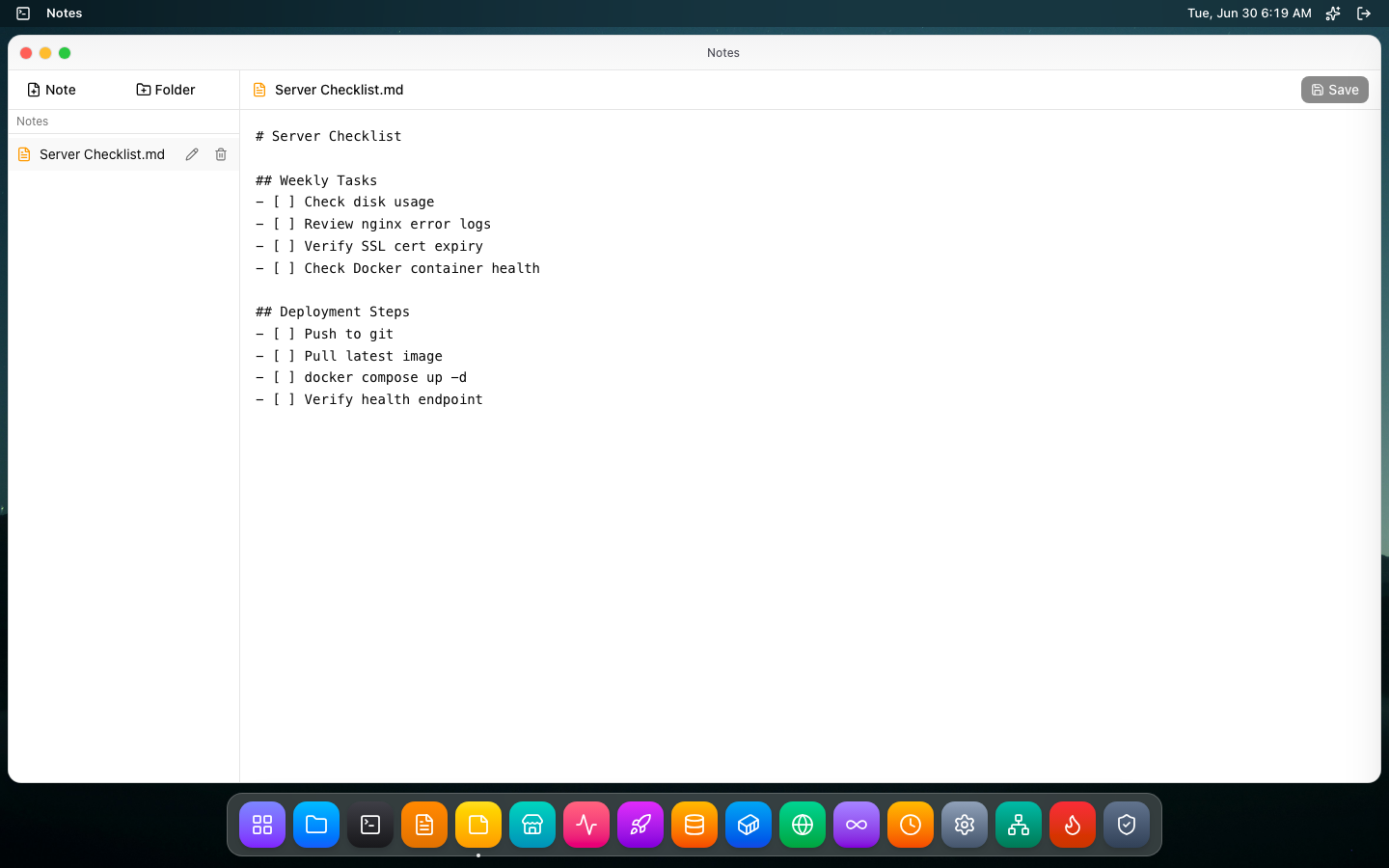 Notes app with a server checklist