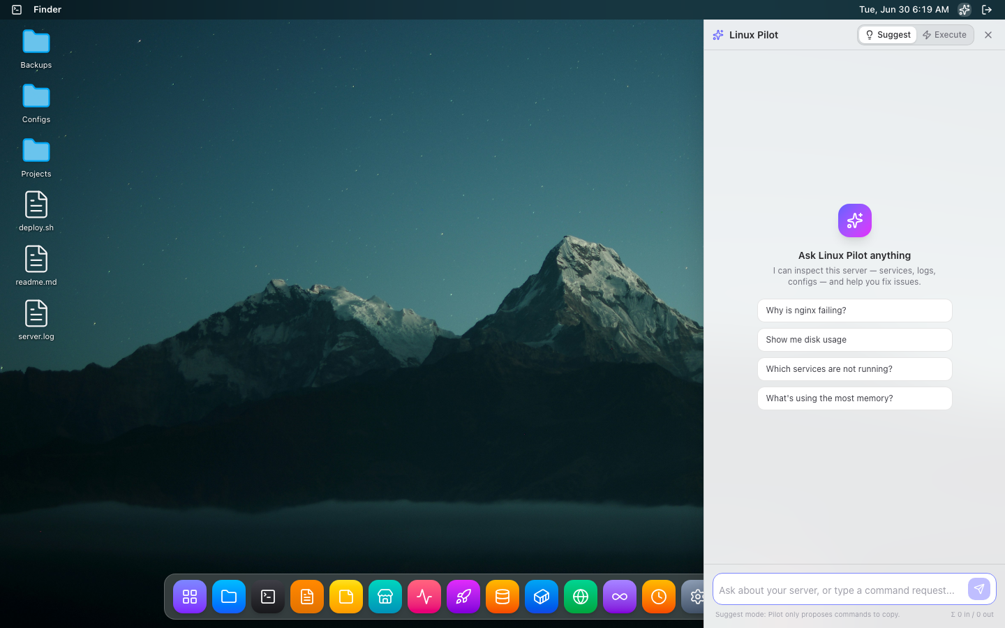Linux Pilot AI assistant panel